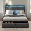 GZMR Queen Gray Metal Bed Frame Storage with Headboard