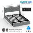 GZMR Queen Gray Metal Bed Frame Storage with Headboard