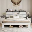 GZMR King White Bed Frame with Headboard