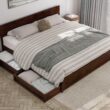 AFI King Walnut Wood Platform Bed Storage with Headboard