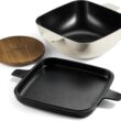 Tramontina Cultura 2-in-1 Enameled Cast Iron Dutch Oven Pot with Reversible Lid Griddle and Trivet, Oven Safe 6.5-Quart Multi-Cooker, Gardenia White