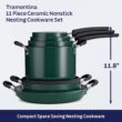 Tramontina Ceramic Non Stick 11-Piece Nesting Pots and Pans Set with Lids - Stackable Nonstick Cookware Set, Dishwasher and Oven Safe, Teal