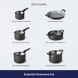 Tramontina Ceramic Non Stick 11-Piece Nesting Pots and Pans Set with Lids - Stackable Nonstick Cookware Set, Dishwasher and Oven Safe, Dark Gray