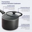 Tramontina Ceramic Non Stick 11-Piece Nesting Pots and Pans Set with Lids - Stackable Nonstick Cookware Set, Dishwasher and Oven Safe, Dark Gray