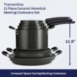 Tramontina Ceramic Non Stick 11-Piece Nesting Pots and Pans Set with Lids - Stackable Nonstick Cookware Set, Dishwasher and Oven Safe, Dark Gray