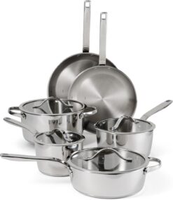 Tramontina Tempo Tri-Ply Base Stainless Steel 10-Piece Cookware Set with Glass Lids, Pots and Pans Kitchen Set, Induction-Ready, Oven-Safe, Dishwasher-Safe