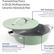 Tramontina Fiora 4.25-Quart Multipurpose Ceramic Non Stick Cooking Pan with Lid, Mint