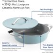 Tramontina Fiora 4.25-Quart Multipurpose Ceramic Non Stick Cooking Pan with Lid, Frost Blue