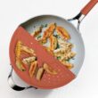 Tramontina Vue All-in-One Plus Pan Set, 5-Quart Ceramic Non Stick Cooking Pan with Glass Lid, Steamer Insert, Beechwood Utensils, Splatter Screen, Pot Holder, Orange