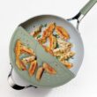 Tramontina Vue All-in-One Plus Pan Set, 5-Quart Ceramic Non Stick Cooking Pan with Glass Lid, Steamer Insert, Beechwood Utensils, Splatter Screen, Pot Holder, Green