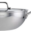Tramontina Utsava Tri-Ply Clad Stainless Steel 3.75-Quart Wok with Lid and Ceramic Non Stick Interior, Induction-Ready Cooking Pan