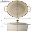 Tramontina Bestow Enameled Cast Iron Oval Dutch Oven Pot with Lid, Large 7-quart, Latte (Gold Knob)