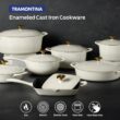 Tramontina Bestow Enameled Cast Iron Grill Pan with Press, 11-inch, Latte with Gold Knob