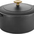 Tramontina Bestow Enameled Cast Iron Dutch Oven Pot with Lid, Round 5.5-quart, Matte Black with Gold Knob