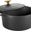 Tramontina Bestow Enameled Cast Iron Dutch Oven Pot with Lid, Round 5.5-quart, Matte Black with Gold Knob