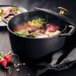 Tramontina Bestow Enameled Cast Iron Dutch Oven Pot with Lid, Round 5.5-quart, Matte Black with Gold Knob