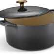 Tramontina Bestow Enameled Cast Iron Dutch Oven Pot with Lid, Round 5.5-quart, Smoke (Gold Knob)