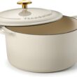 Tramontina Bestow Enameled Cast Iron Dutch Oven Pot with Lid, Round 6.5-quart, Latte (Gold Knob)