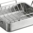 Tramontina 16.5-Inch Stainless Steel Deep Roasting Pan with Basting Grill and V-Rack, Turkey Roaster for Oven, Dishwasher Safe, Made in Brazil
