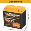 Weize Lithium YTX14-BS, Group 14, 500A LiFePO4 Motorcycle Battery, 12V 5AH ATV, UTV, Jet Ski, 4 Wheeler, Snowmobile, Personal Watercraft, Seadoo, Polaris, Generator and Riding Lawn Mower Battery