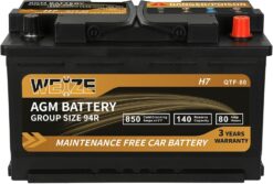 Weize Platinum AGM Battery BCI Group 94R - 12v 80ah H7 Size 94R Automotive Battery, 140RC, 850CCA, 36 Months Warranty, Dimensions 12.4" L x 6.89" W x 7.48" H