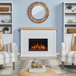 Real Flame 49-in W White Free standing Fan-forced Flat Wall Electric Fireplace with Remote Control Included