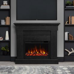 Real Flame 47.5-in W Black Free standing Fan-forced Flat Wall Electric Fireplace with Remote Control Included