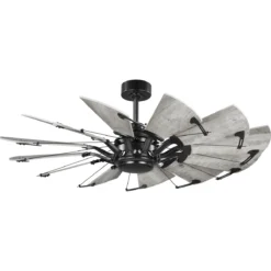 Progress Lighting Springer 52-in Matte Black with Rustic Charcoal Blades Ceiling Fan Light Kit Compatible and Remote Control Included 12 -Blade
