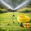 360° Rotating Garden Sprinkler with Stainless Steel Tripod – Automatic Lawn Irrigation Sprinkler System