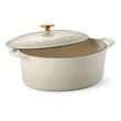 Tramontina Bestow Enameled Cast Iron Oval Dutch Oven Pot with Lid, Large 7-quart, Latte (Gold Knob)