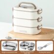 3-Tier Insulated Lunch Box with Spoon – 304 Stainless Steel Food Container with Handle