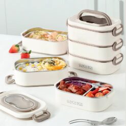 3-Tier Insulated Lunch Box with Spoon – 304 Stainless Steel Food Container with Handle