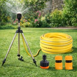 360° Rotating Garden Sprinkler with Stainless Steel Tripod – Automatic Lawn Irrigation Sprinkler System