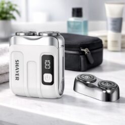 Mini Electric Shaver with Digital Display – Rechargeable Dual Blade Beard Trimmer for Home & Travel
