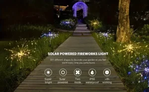 Solar-Powered Waterproof Firework Garden Lights With Remote Control & 8 Lighting Modes