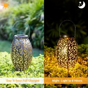 Hanging Solar Lantern Outdoor – Waterproof Metal Solar Garden Light with Handle for Patio & Pathway