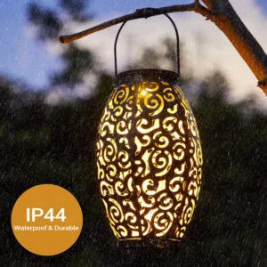 Hanging Solar Lantern Outdoor – Waterproof Metal Solar Garden Light with Handle for Patio & Pathway