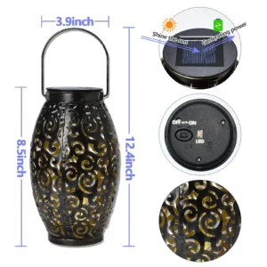 Hanging Solar Lantern Outdoor – Waterproof Metal Solar Garden Light with Handle for Patio & Pathway