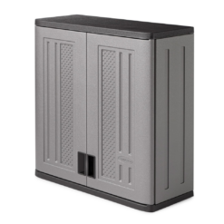Suncast BMC3000 Cabinet-Resin Construction for Wall Mounted Garage Storage, 30.25" Organizer Doors & Slate Top, Silver/Platinum