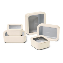 Caraway 13pc Glass Food Storage Container Set - Easy to Store, Non Toxic Lunch Box - with Glass Lids - Includes Storage Organizer - Cream