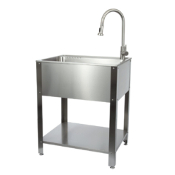 Presenza 28-in x 22-in 1 -Basin Brushed Steel Drop-in Utility tub with Faucet