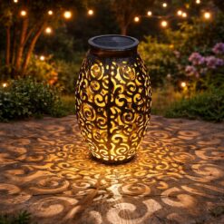 Hanging Solar Lantern Outdoor – Waterproof Metal Solar Garden Light with Handle for Patio & Pathway