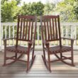 Cambridge Casual Thames Set of 2 Natural Brown Mahogany Wood Frame Rocking Chair with Slat Seat