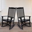 Cambridge Casual Thames Set of 2 Black Mahogany Wood Frame Rocking Chair with Slat Seat