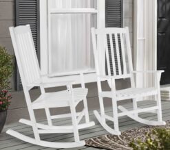 Cambridge Casual Thames Set of 2 White Mahogany Wood Frame Rocking Chair with Slat Seat