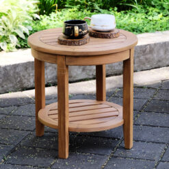 Cambridge Casual Heaton Teak Wood Round Outdoor End Table 18-in W x 18-in L