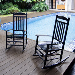 Cambridge Casual Vandal Set of 2 Black Wood Frame Rocking Chair with Slat Seat