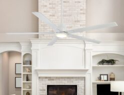 Harbor Breeze Cando 96-in Matte White with Matte White Blades Adjustable White LED Uncovered Outdoor Ceiling Fan With Light and Wall Control Included 5 -Blade