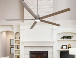 Harbor Breeze Cando 96-in Brushed Nickel with Matte Silver Blades Adjustable White LED Uncovered Outdoor Ceiling Fan With Light and Wall Control Included 5 -Blade
