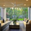 Harbor Breeze Cando 96-in Brushed Nickel with Matte Silver Blades Adjustable White LED Uncovered Outdoor Ceiling Fan With Light and Wall Control Included 5 -Blade
